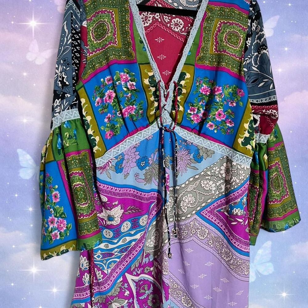 Roaman's 18W Patchwork Peasant Tunic Plus Size Bo… - image 2